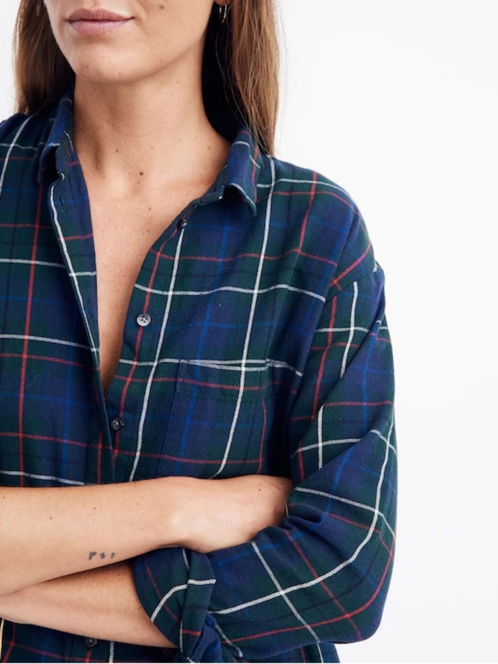 Madewell Women’s “Ex-Boyfriend” Dark Plaid Flannel Button-Up Shirt - Medium